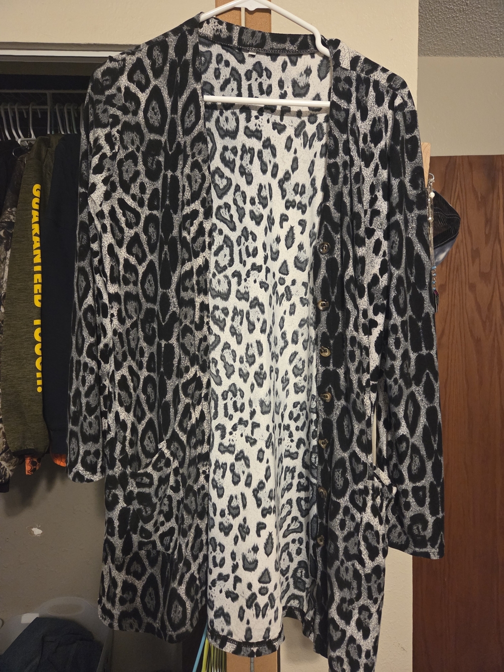 Long Leopard Print Cardigan - Black & White